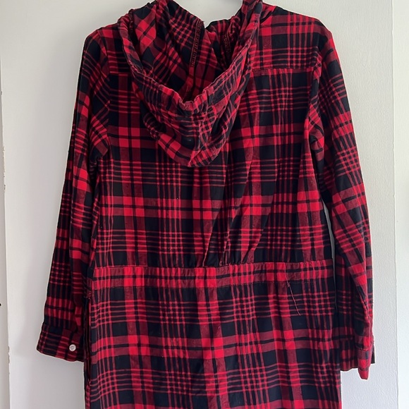 Cozy Plaid Hooded Shirt Dress with Pockets size M - Picture 3 of 3